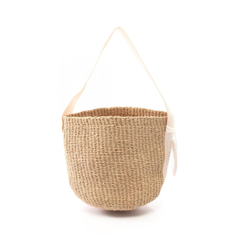 Chloe Woven Straw Basket Bag Bucket Basket Tan Pink